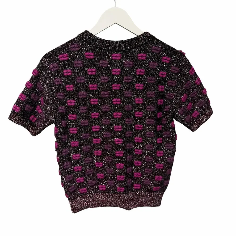 Chanel 2014 Lips Sweater Metallic Mohair Wool Purple Magenta Size 40 / US 8 RARE